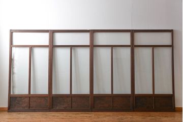 アンティーク　モールガラスとゆらゆらガラスの上品なガラス戸4枚セット