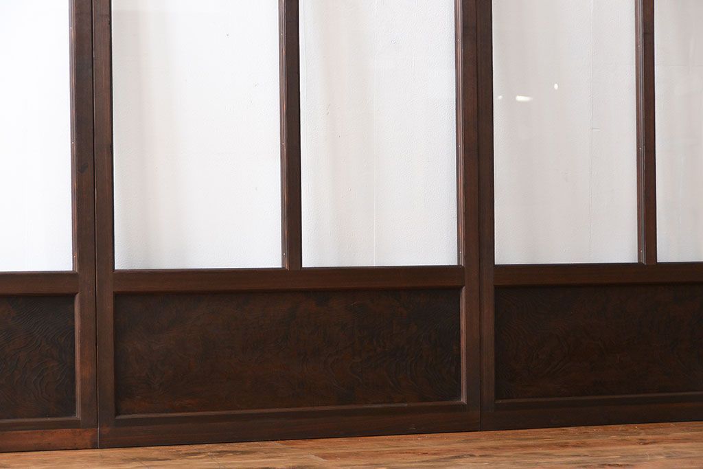 アンティーク　シンプルで上質な作りのガラス戸3枚セット(引き戸、建具)