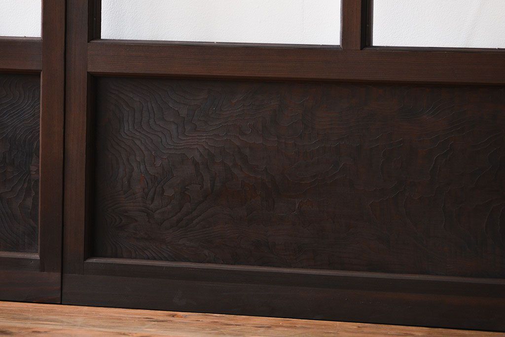 アンティーク　シンプルで上質な作りのガラス戸3枚セット(引き戸、建具)