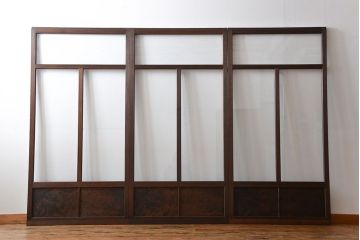 アンティーク　シンプルで上質な作りのガラス戸3枚セット(引き戸、建具)