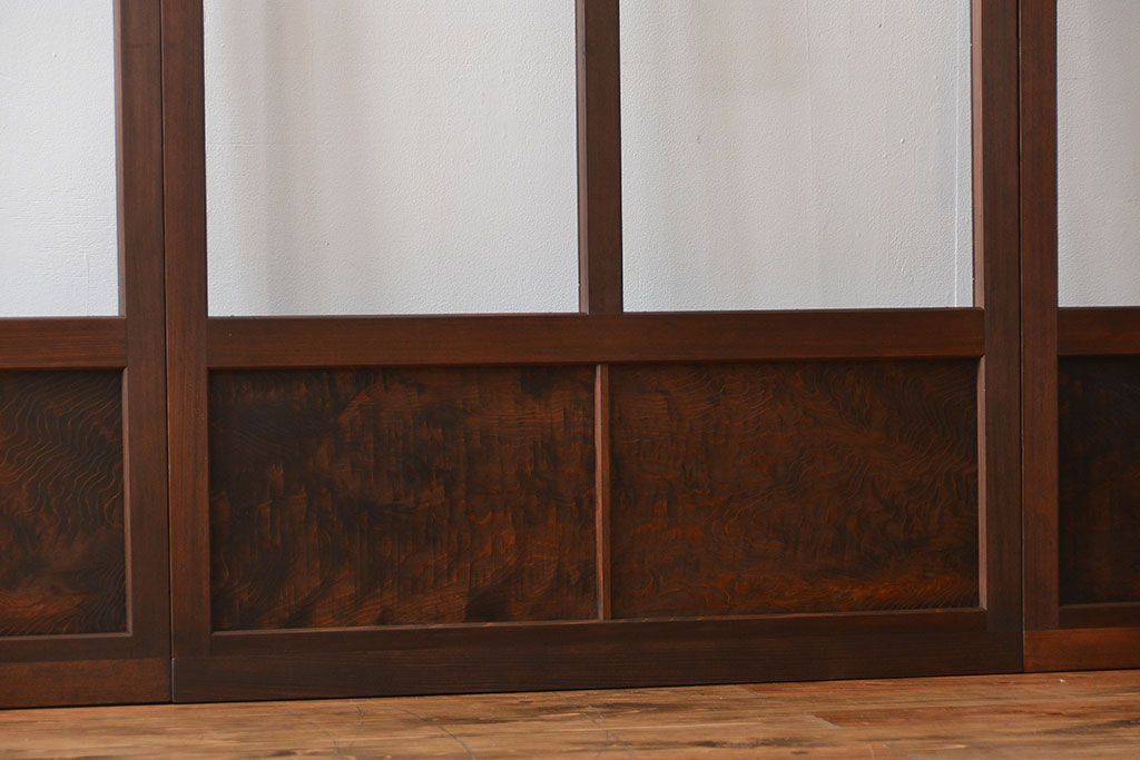 アンティーク　シンプルで上質な作りのガラス戸3枚セット(引き戸、建具)