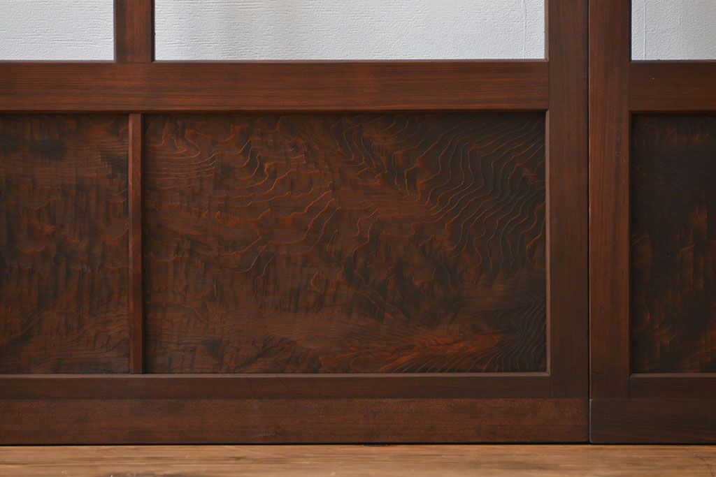 アンティーク　シンプルで上質な作りのガラス戸3枚セット(引き戸、建具)