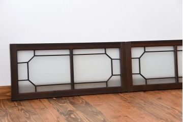 大正ロマン　すりガラス入りの明り取り2枚セット(欄間)