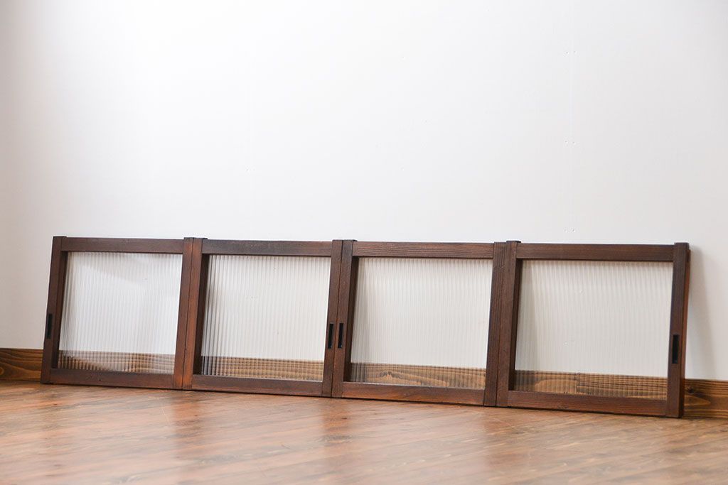 アンティーク　モールガラス入りの小さなガラス戸4枚セット(1)(引き戸)