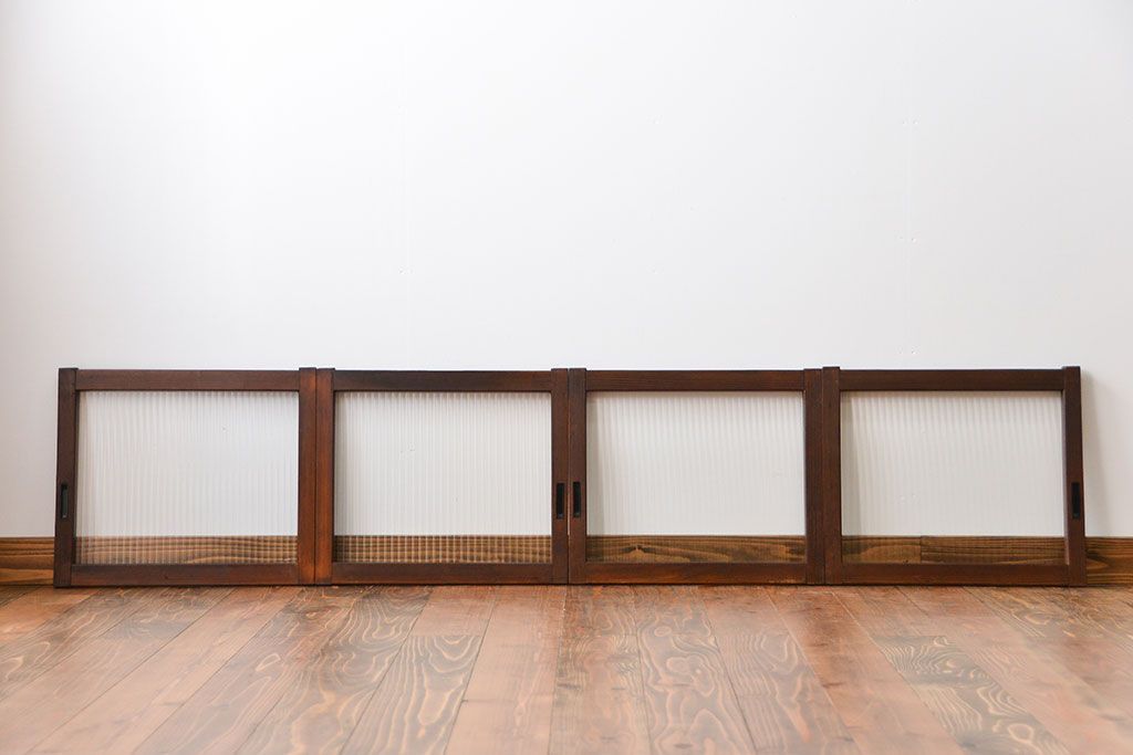 アンティーク　モールガラス入りの小さなガラス戸4枚セット(1)(引き戸)