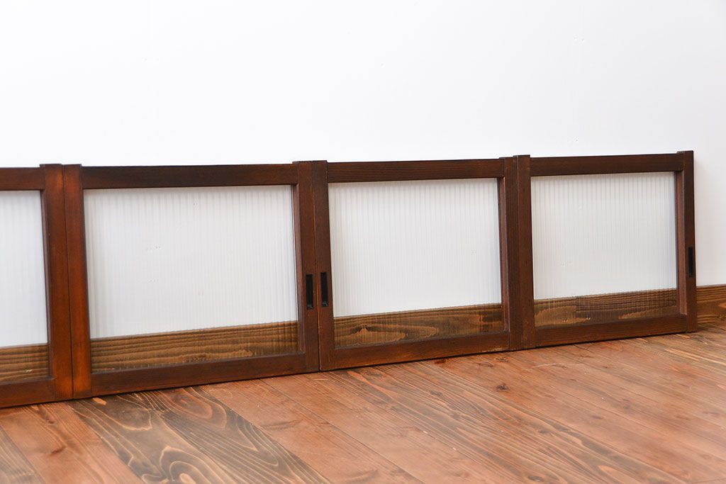 アンティーク　モールガラス入りの小さなガラス戸4枚セット(1)(引き戸)