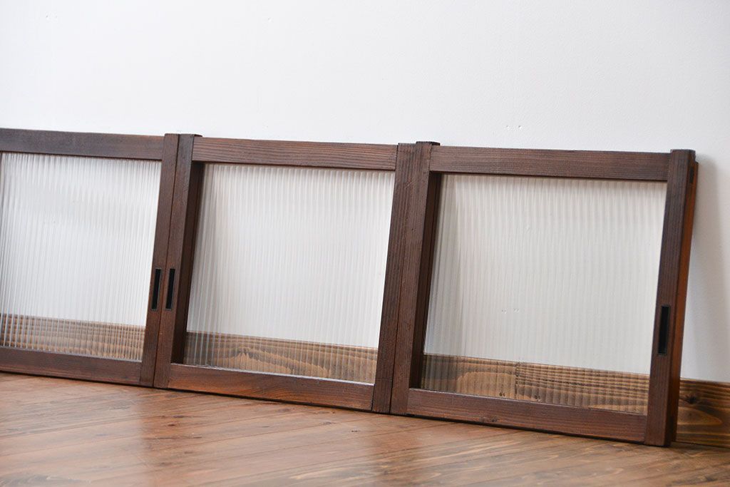 アンティーク　モールガラス入りの小さなガラス戸4枚セット(1)(引き戸)