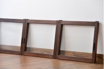 アンティーク　モールガラス入りの小さなガラス戸4枚セット(1)(引き戸)