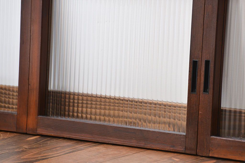 アンティーク　モールガラス入りの小さなガラス戸4枚セット(1)(引き戸)