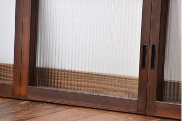 アンティーク　モールガラス入りの小さなガラス戸4枚セット(1)(引き戸)