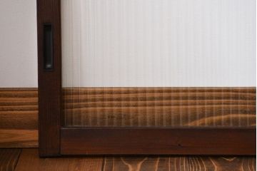 アンティーク　モールガラス入りの小さなガラス戸4枚セット(1)(引き戸)