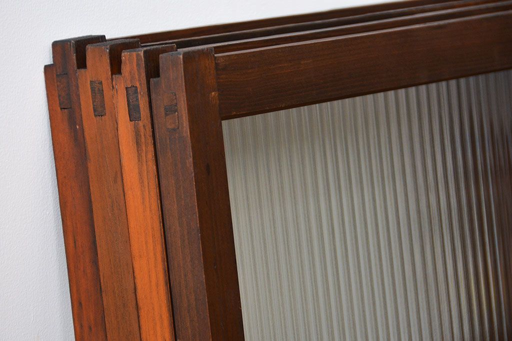 アンティーク　モールガラス入りの小さなガラス戸4枚セット(1)(引き戸)