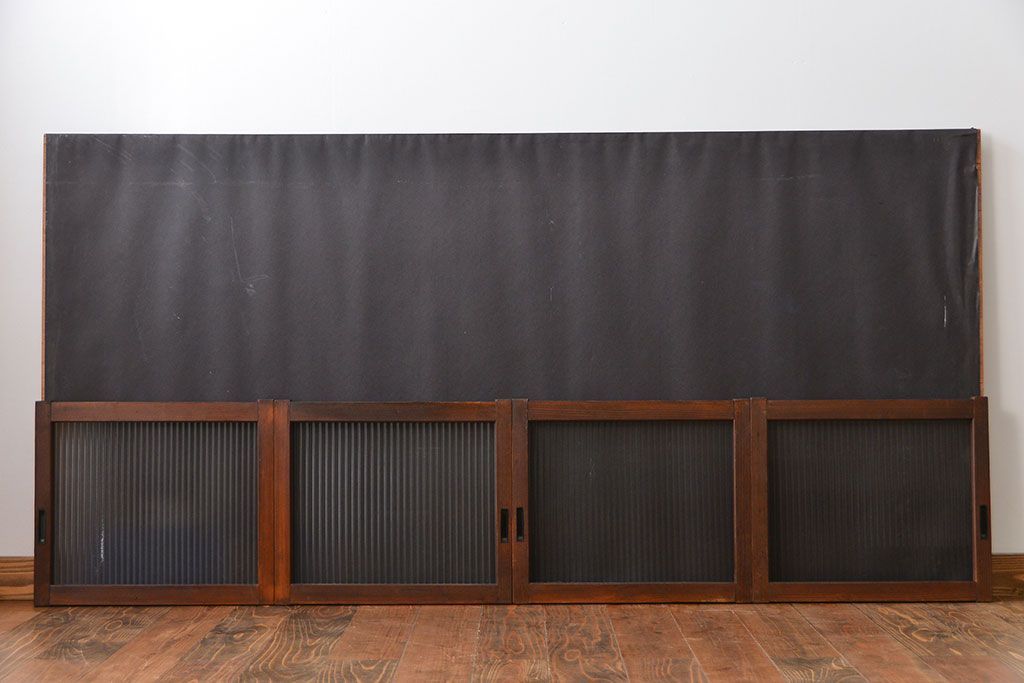 アンティーク　モールガラス入りの小さなガラス戸4枚セット(1)(引き戸)