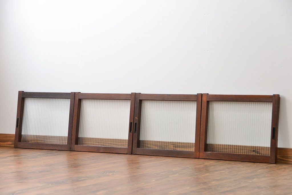 アンティーク　モールガラス入りの小さなガラス戸4枚セット(2)(引き戸)
