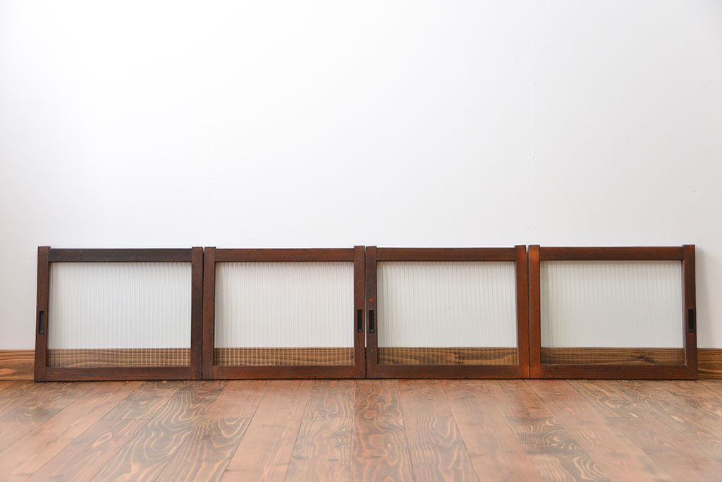 アンティーク　モールガラス入りの小さなガラス戸4枚セット(2)(引き戸)