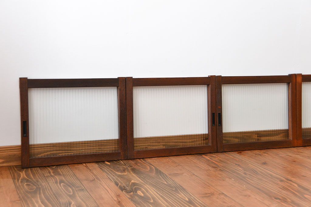 アンティーク　モールガラス入りの小さなガラス戸4枚セット(2)(引き戸)