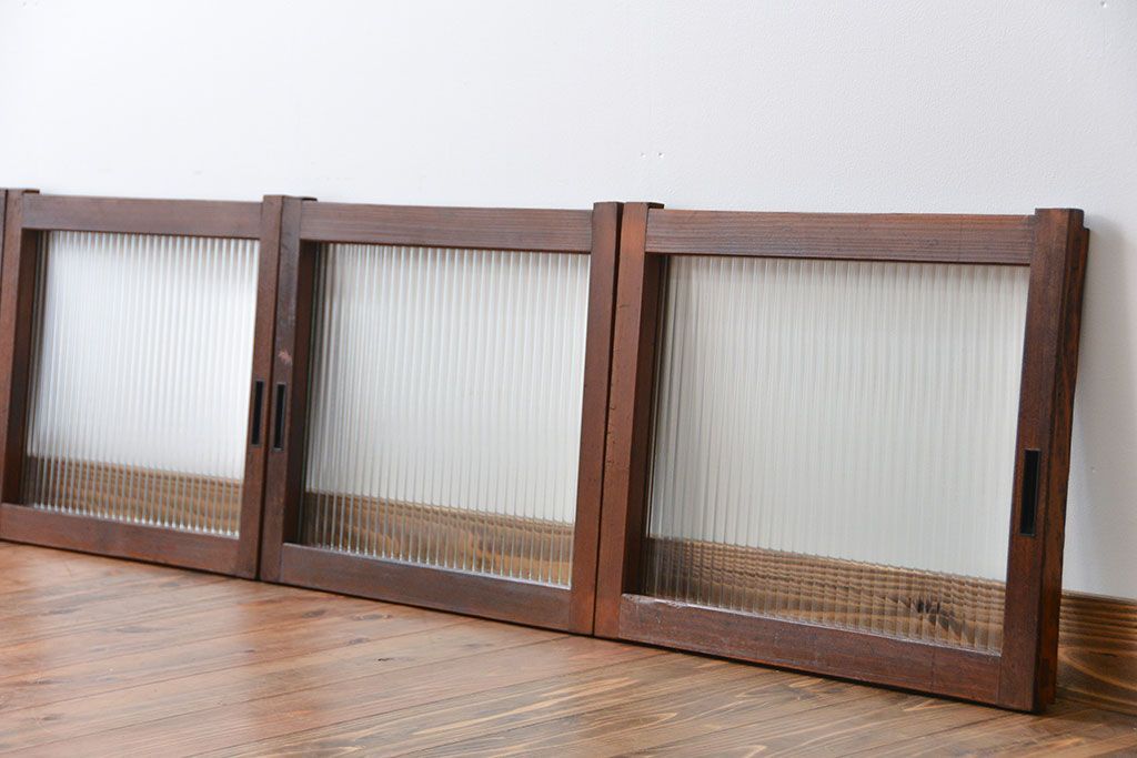 アンティーク　モールガラス入りの小さなガラス戸4枚セット(2)(引き戸)