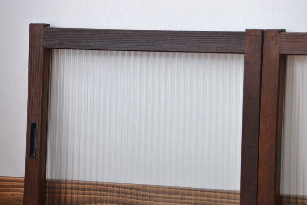 アンティーク　モールガラス入りの小さなガラス戸4枚セット(2)(引き戸)