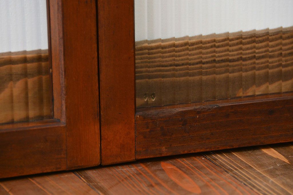 アンティーク　モールガラス入りの小さなガラス戸4枚セット(2)(引き戸)