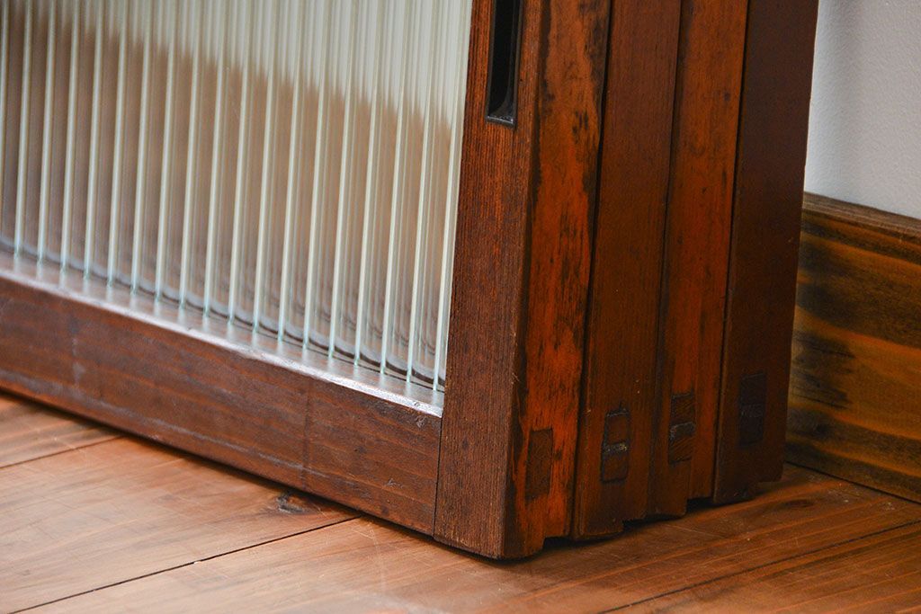 アンティーク　モールガラス入りの小さなガラス戸4枚セット(2)(引き戸)