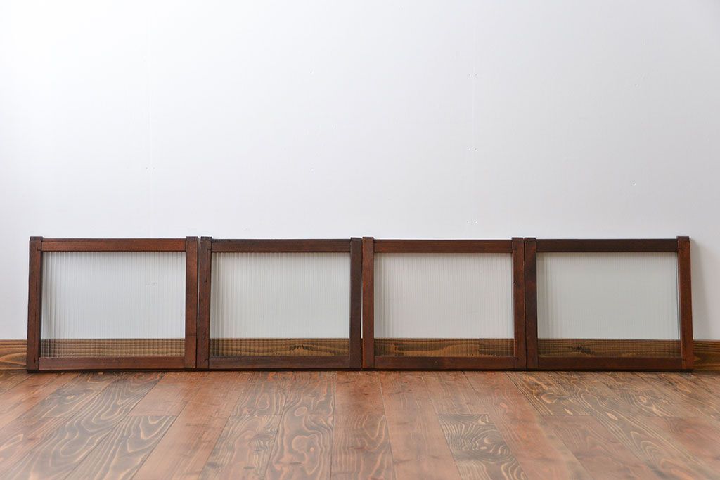 アンティーク　モールガラス入りの小さなガラス戸4枚セット(2)(引き戸)