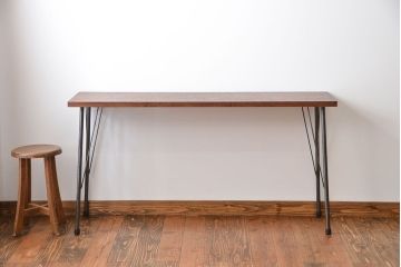 レトロ家具　昭和レトロ　天板一枚板　古材を使った鉄脚テーブル(1)(作業台)