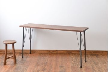 レトロ家具　昭和レトロ　天板一枚板　古材を使った鉄脚テーブル(1)(作業台)