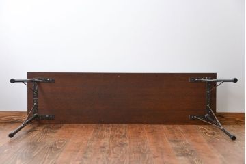 レトロ家具　昭和レトロ　天板一枚板　古材を使った鉄脚テーブル(1)(作業台)