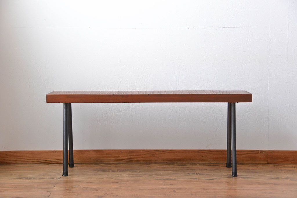 レトロ家具　昭和レトロ 天板一枚板　鉄脚ベンチ(1)