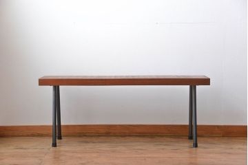 レトロ家具　昭和レトロ 天板一枚板　鉄脚ベンチ(1)
