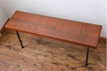 レトロ家具　昭和レトロ 天板一枚板　鉄脚ベンチ(1)