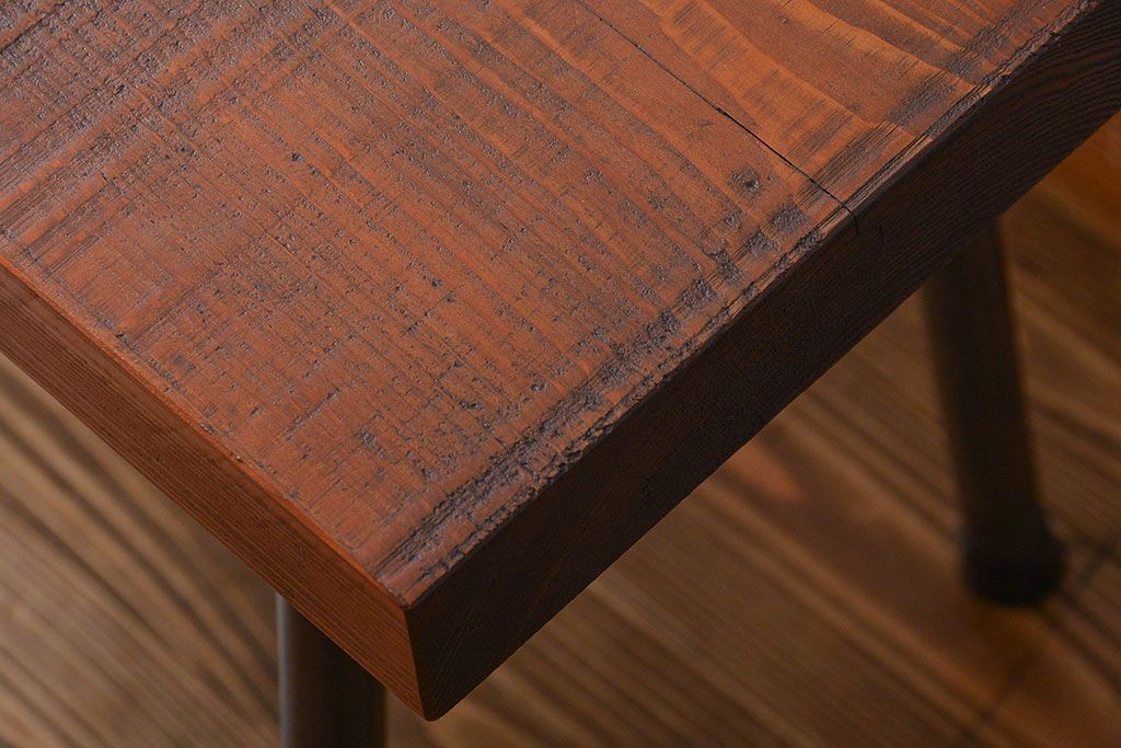 レトロ家具　昭和レトロ 天板一枚板　鉄脚ベンチ(1)