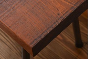 レトロ家具　昭和レトロ 天板一枚板　鉄脚ベンチ(1)