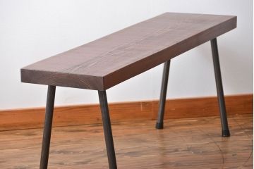 レトロ家具　昭和レトロ 天板一枚板　鉄脚ベンチ(1)