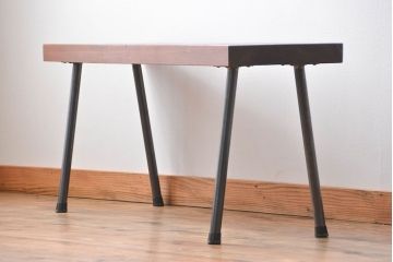 レトロ家具　昭和レトロ 天板一枚板　鉄脚ベンチ(1)