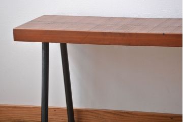 レトロ家具　昭和レトロ 天板一枚板　鉄脚ベンチ(1)