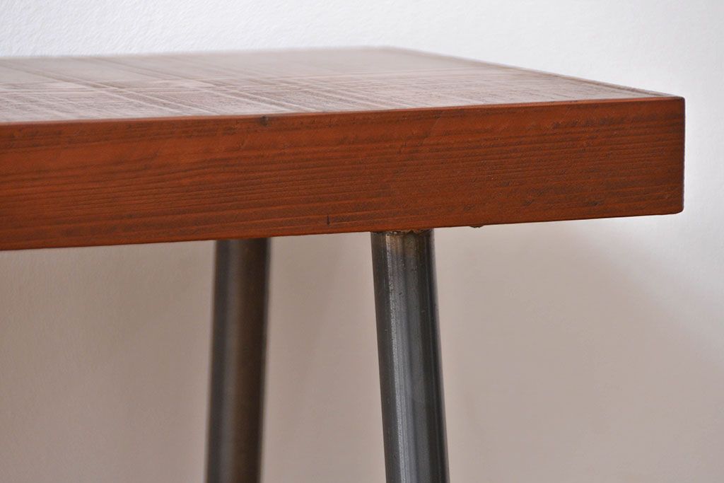 レトロ家具　昭和レトロ 天板一枚板　鉄脚ベンチ(1)