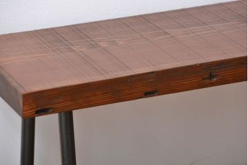 レトロ家具　昭和レトロ 天板一枚板　鉄脚ベンチ(1)