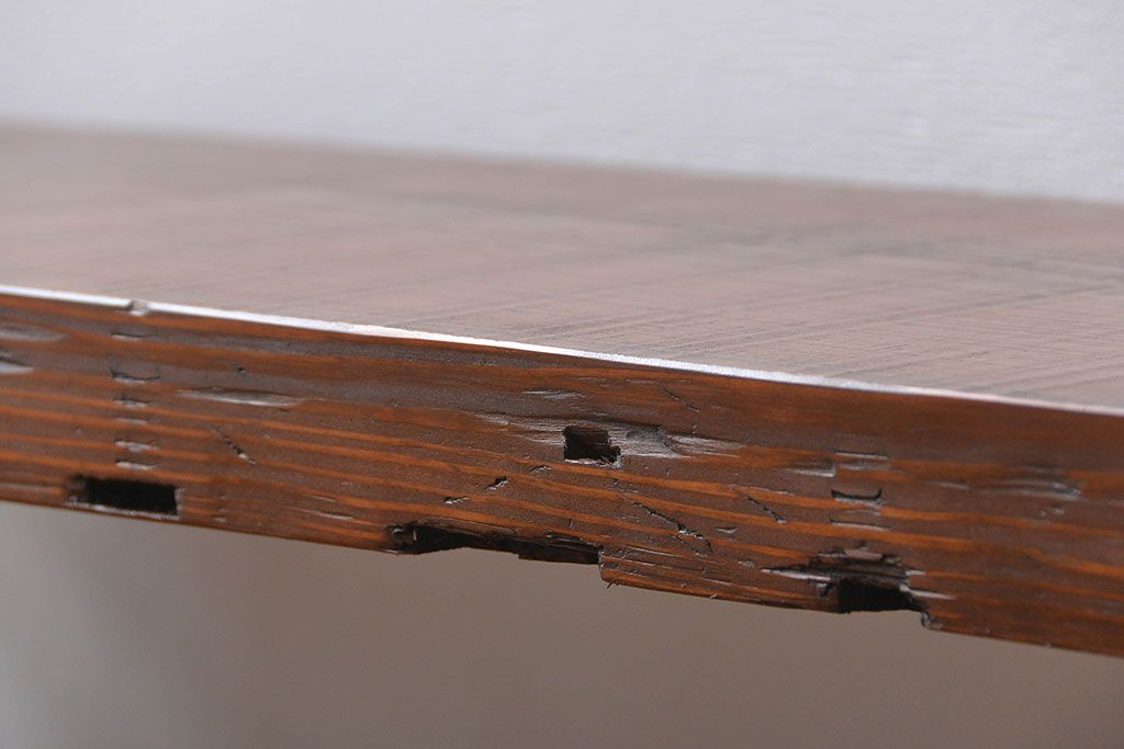 レトロ家具　昭和レトロ 天板一枚板　鉄脚ベンチ(1)