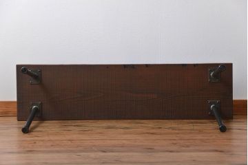 レトロ家具　昭和レトロ 天板一枚板　鉄脚ベンチ(1)