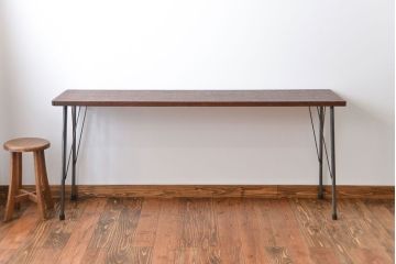 レトロ家具　昭和レトロ　天板一枚板　古材を使った鉄脚テーブル(3)(作業台)