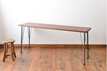 レトロ家具　昭和レトロ　天板一枚板　古材を使った鉄脚テーブル(3)(作業台)