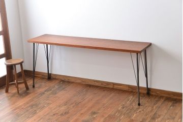 レトロ家具　昭和レトロ　天板一枚板!古材を使った鉄脚テーブル(2)(作業台)