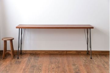 レトロ家具　昭和レトロ　天板一枚板!古材を使った鉄脚テーブル(2)(作業台)