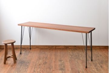 レトロ家具　昭和レトロ　天板一枚板!古材を使った鉄脚テーブル(2)(作業台)