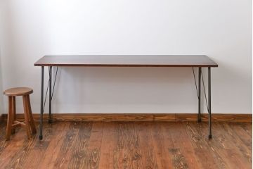 レトロ家具　昭和レトロ　天板一枚板　古材を使った鉄脚テーブル(5)(作業台)