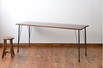 レトロ家具　昭和レトロ　天板一枚板　古材を使った鉄脚テーブル(5)(作業台)