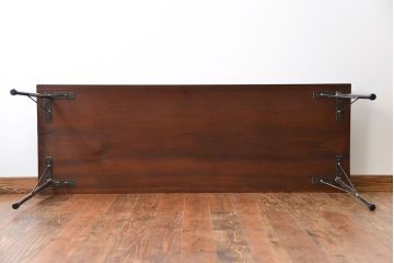 レトロ家具　昭和レトロ　天板一枚板　古材を使った鉄脚テーブル(5)(作業台)