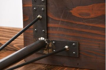 レトロ家具　昭和レトロ　天板一枚板!古材を使った鉄脚テーブル(3)(作業台)