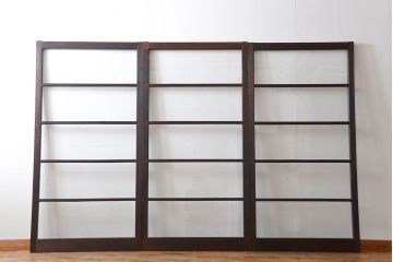 アンティーク　シンプルなガラス戸3枚セット(引き戸、建具)